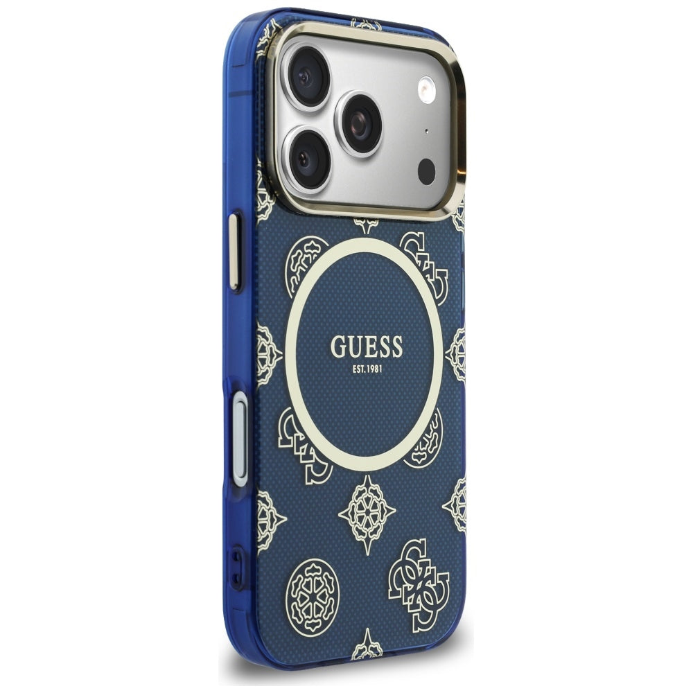 Etui MagSafe dla Apple iPhone 17 Pro, Guess, IML Peony Dot, Niebieskie