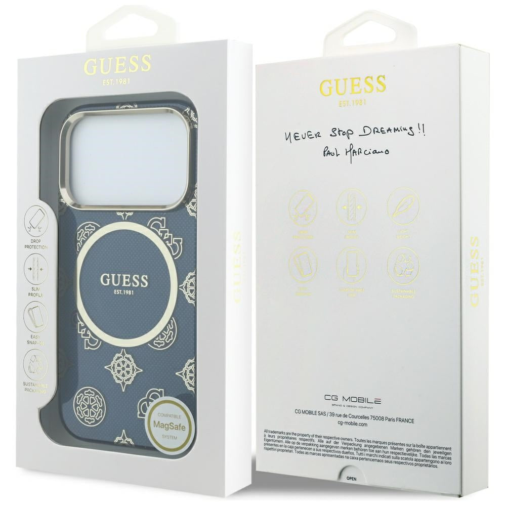 Etui MagSafe dla Apple iPhone 17 Pro, Guess, IML Peony Dot, Niebieskie
