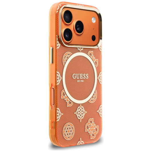 Etui MagSafe dla Apple iPhone 17 Pro, Guess, IML Peony Dot, Pomarańczowe