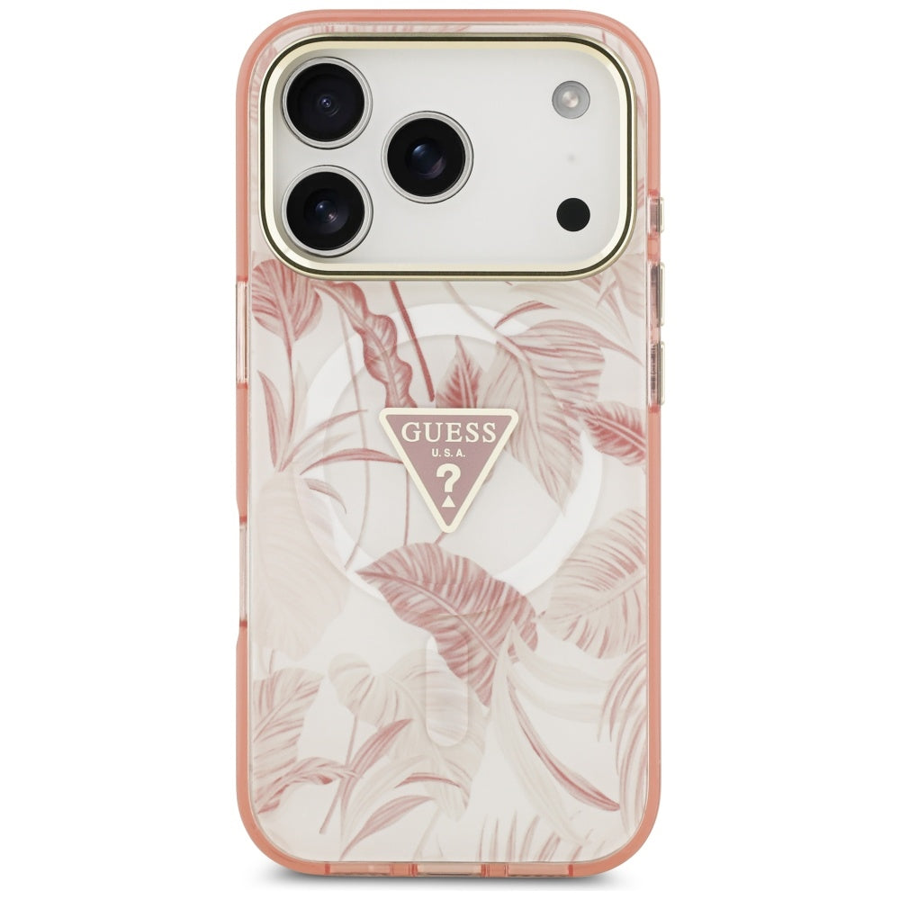 Etui MagSafe dla Apple iPhone 17 Pro, Guess, Jungle Tonal Triangle, Różowy