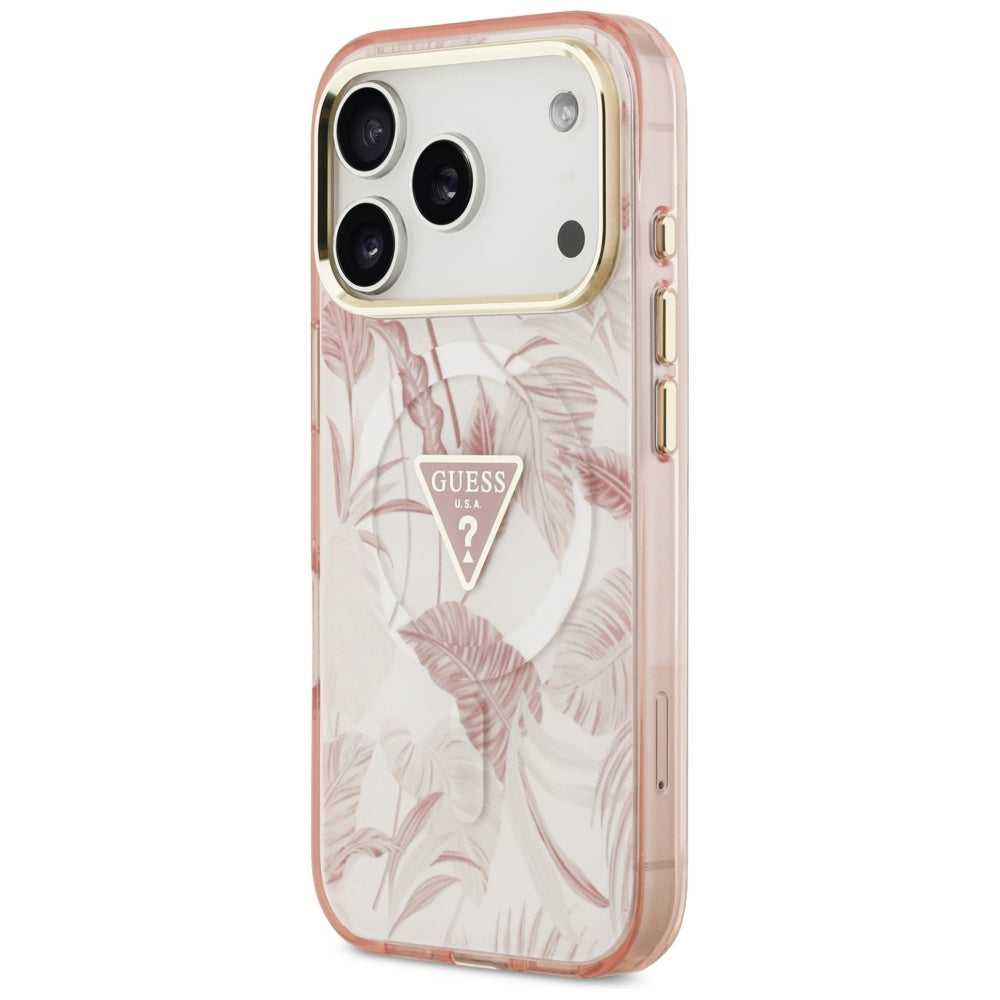 Etui MagSafe dla Apple iPhone 17 Pro, Guess, Jungle Tonal Triangle, Różowy