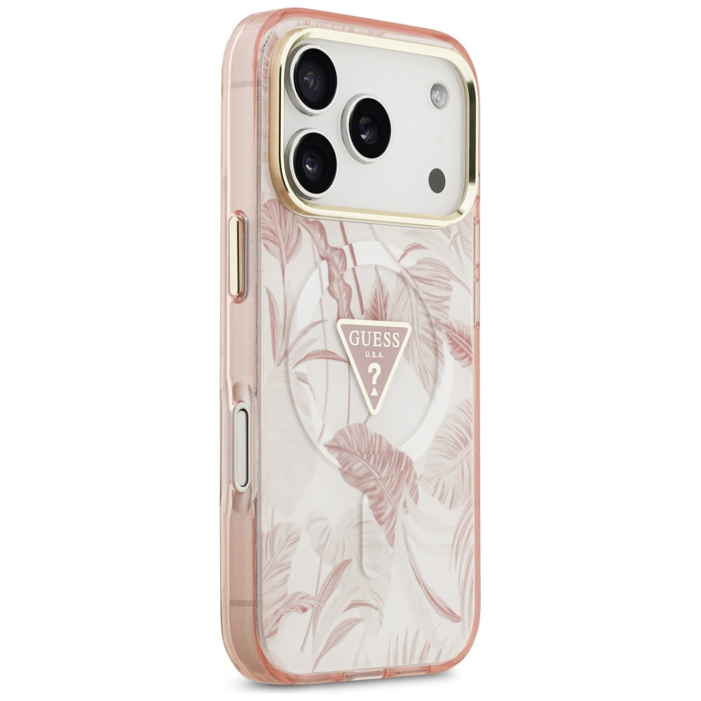 Etui MagSafe dla Apple iPhone 17 Pro, Guess, Jungle Tonal Triangle, Różowy