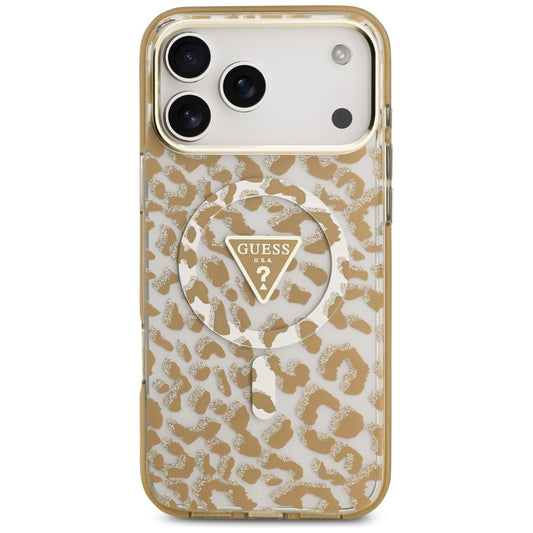 Etui MagSafe dla Apple iPhone 17 Pro, Guess, Leopard Glitter, Brązowy