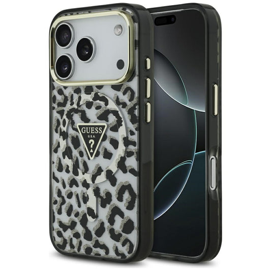 Etui MagSafe dla Apple iPhone 17 Pro, Guess, Leopard Glitter, Czarne