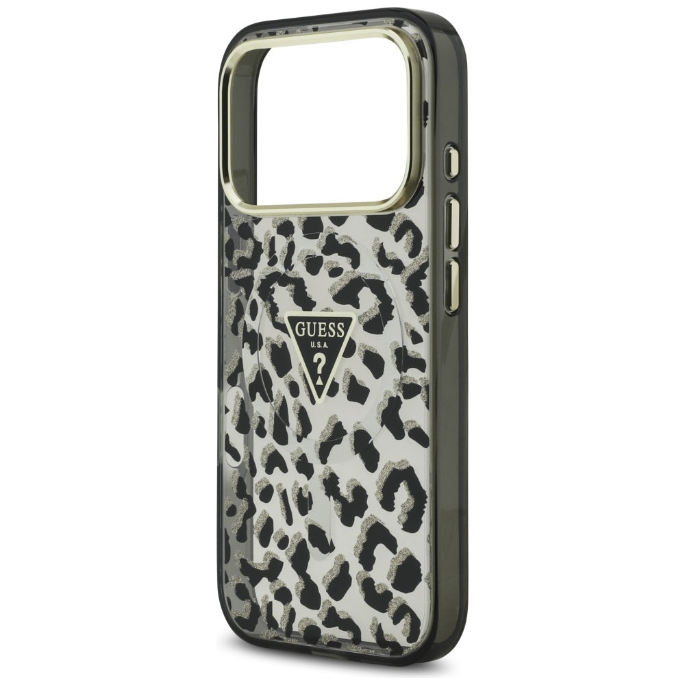 Etui MagSafe dla Apple iPhone 17 Pro, Guess, Leopard Glitter, Czarne