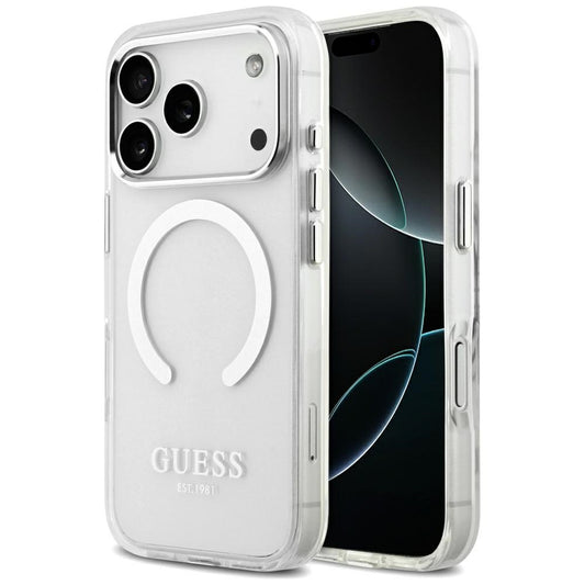Etui MagSafe dla Apple iPhone 17 Pro, Guess, Metal Outline, Srebrne