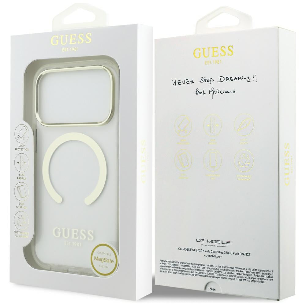 Etui MagSafe dla Apple iPhone 17 Pro, Guess, Metal Outline, Złote