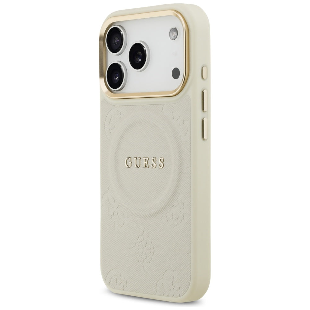 Etui MagSafe dla Apple iPhone 17 Pro, Guess, Peony Hot Stamp, Beżowy
