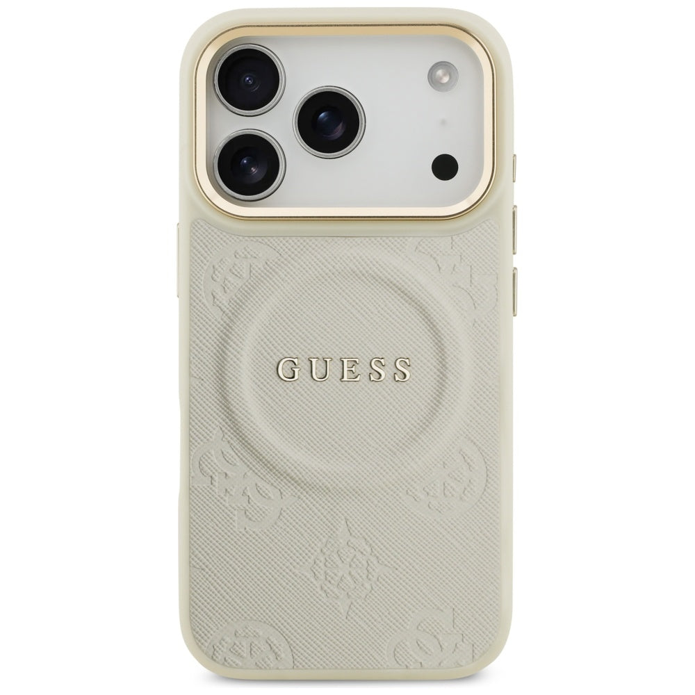 Etui MagSafe dla Apple iPhone 17 Pro, Guess, Peony Hot Stamp, Beżowy