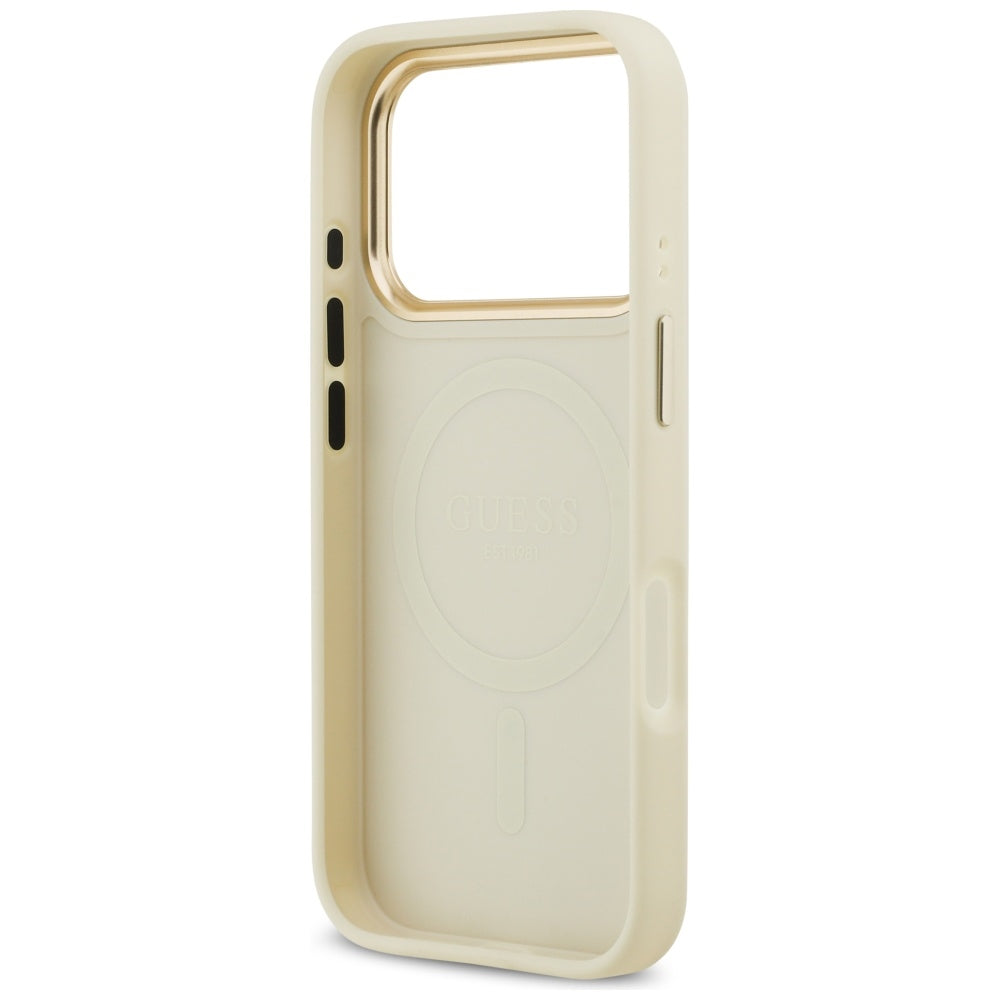 Etui MagSafe dla Apple iPhone 17 Pro, Guess, Peony Hot Stamp, Beżowy