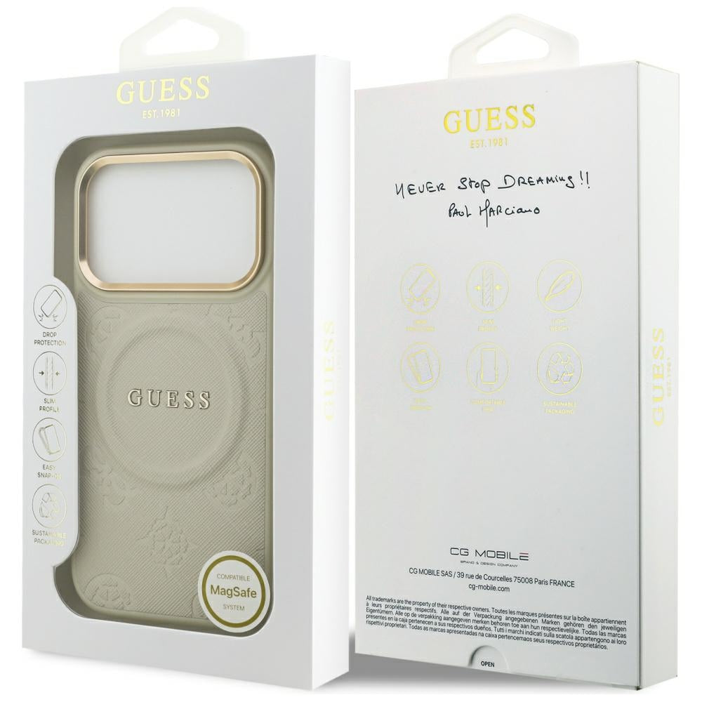 Etui MagSafe dla Apple iPhone 17 Pro, Guess, Peony Hot Stamp, Beżowy