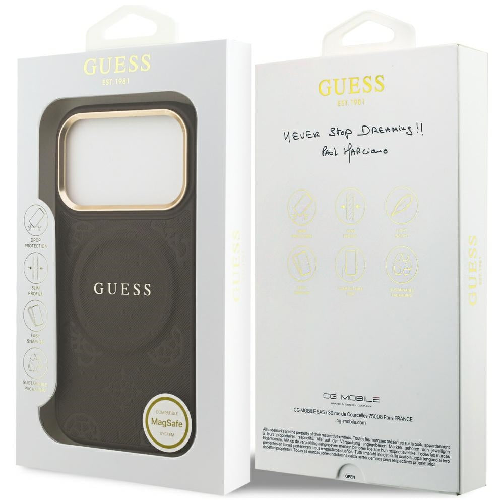 Etui MagSafe dla Apple iPhone 17 Pro, Guess, Peony Hot Stamp, Brązowy