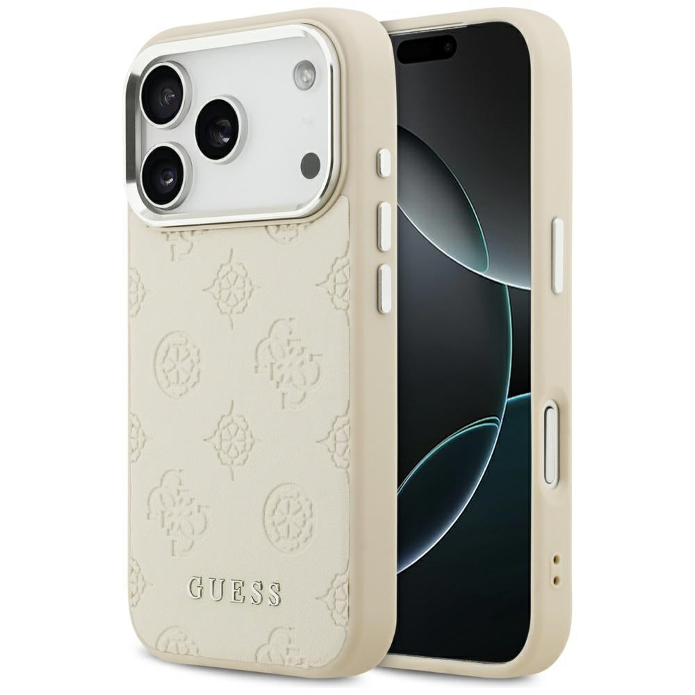 Etui MagSafe dla Apple iPhone 17 Pro, Guess, Peony Hot Stamp Script, Beżowy