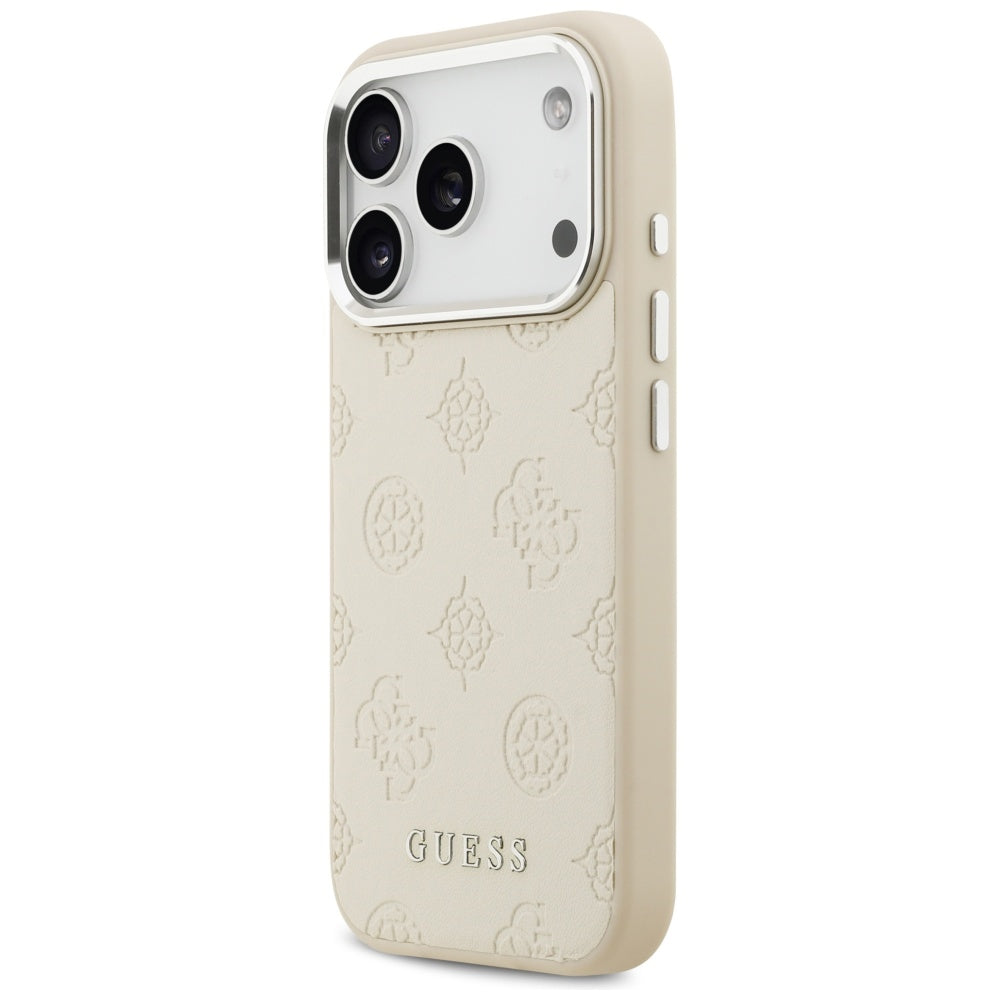 Etui MagSafe dla Apple iPhone 17 Pro, Guess, Peony Hot Stamp Script, Beżowy