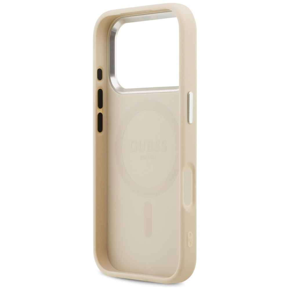 Etui MagSafe dla Apple iPhone 17 Pro, Guess, Peony Hot Stamp Script, Beżowy