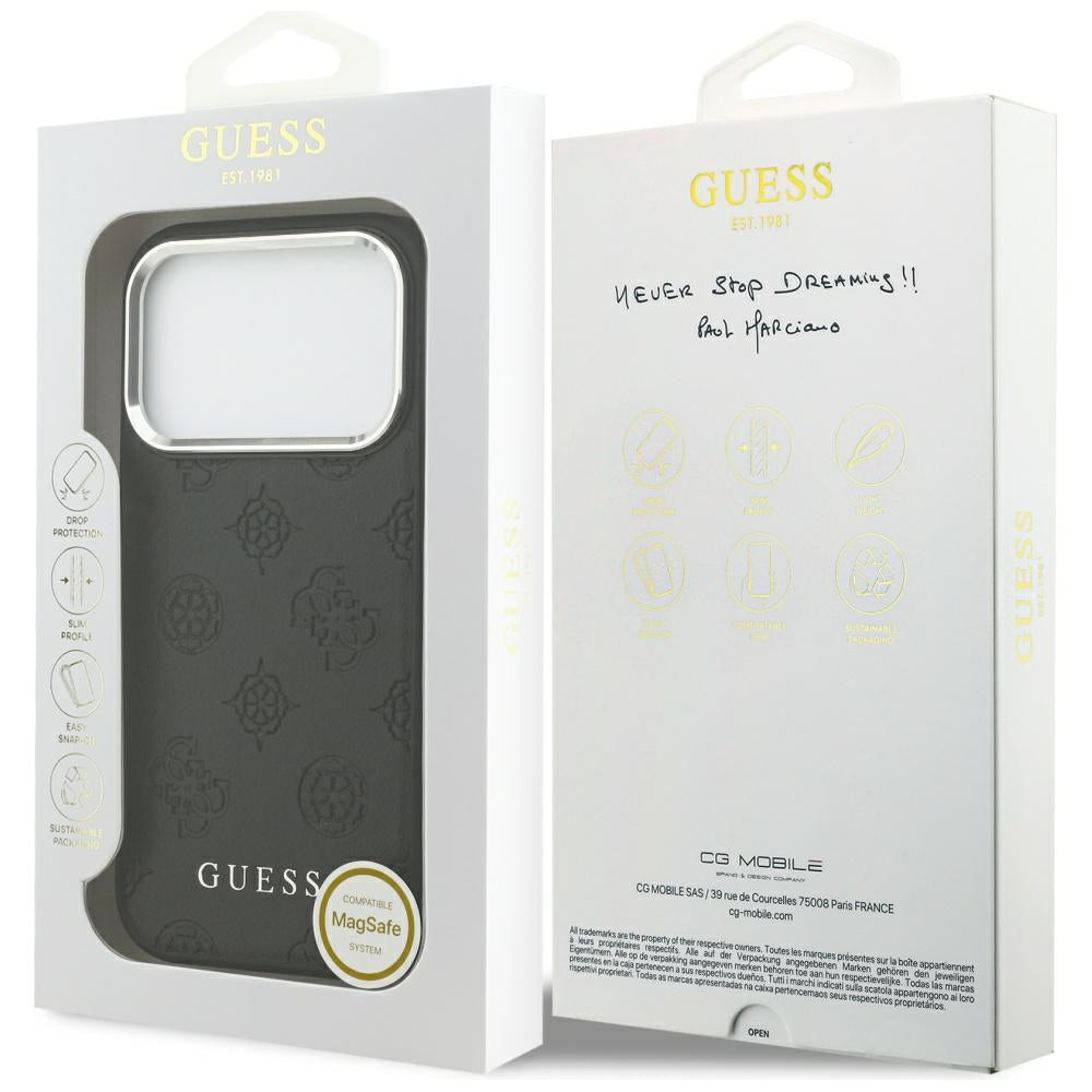 Etui MagSafe dla Apple iPhone 17 Pro, Guess, Peony Hot Stamp Script, Czarne