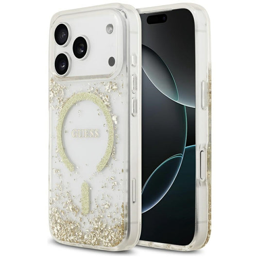 Etui MagSafe dla Apple iPhone 17 Pro, Guess, Resin Bottom Glitter, Złote