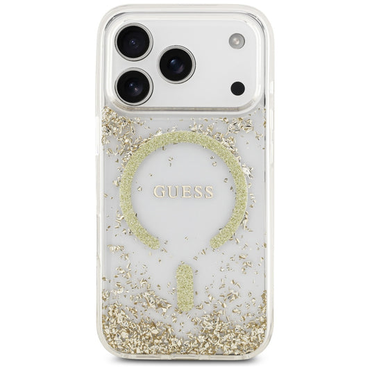 Etui MagSafe dla Apple iPhone 17 Pro, Guess, Resin Bottom Glitter, Złote