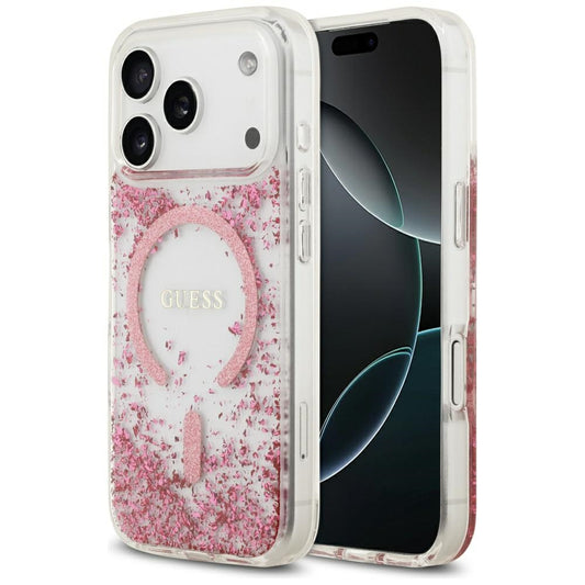 Etui MagSafe dla Apple iPhone 17 Pro, Guess, Resin Bottom Glitter, Różowy