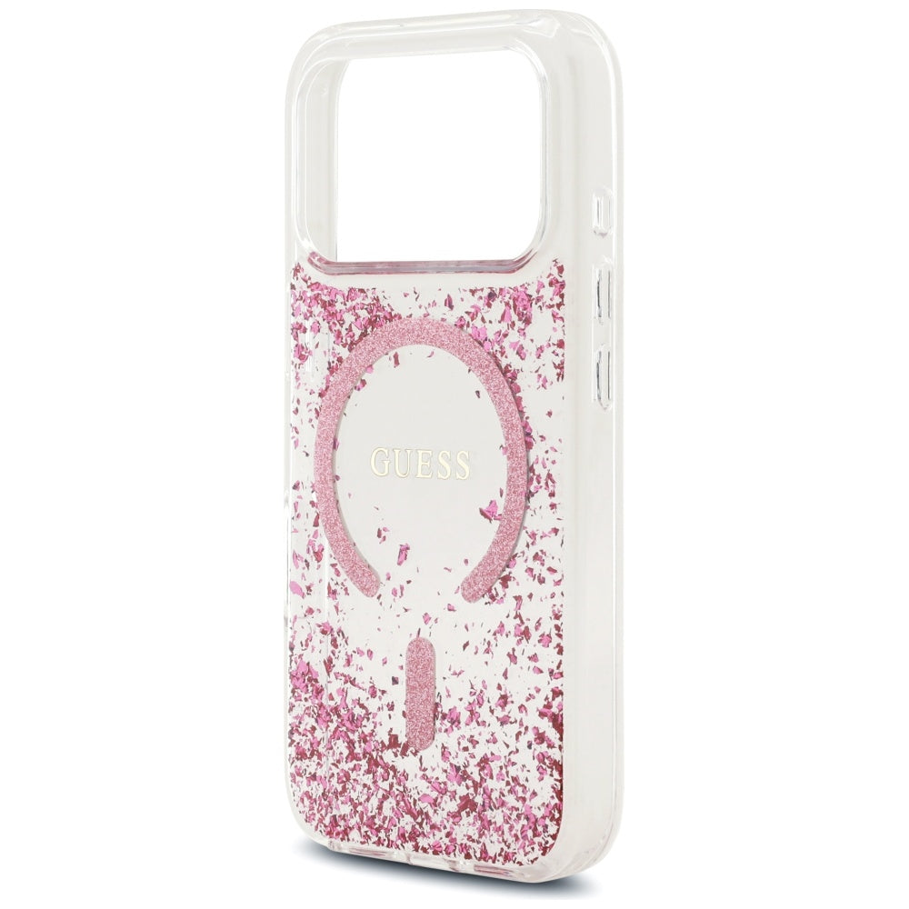 Etui MagSafe dla Apple iPhone 17 Pro, Guess, Resin Bottom Glitter, Różowy