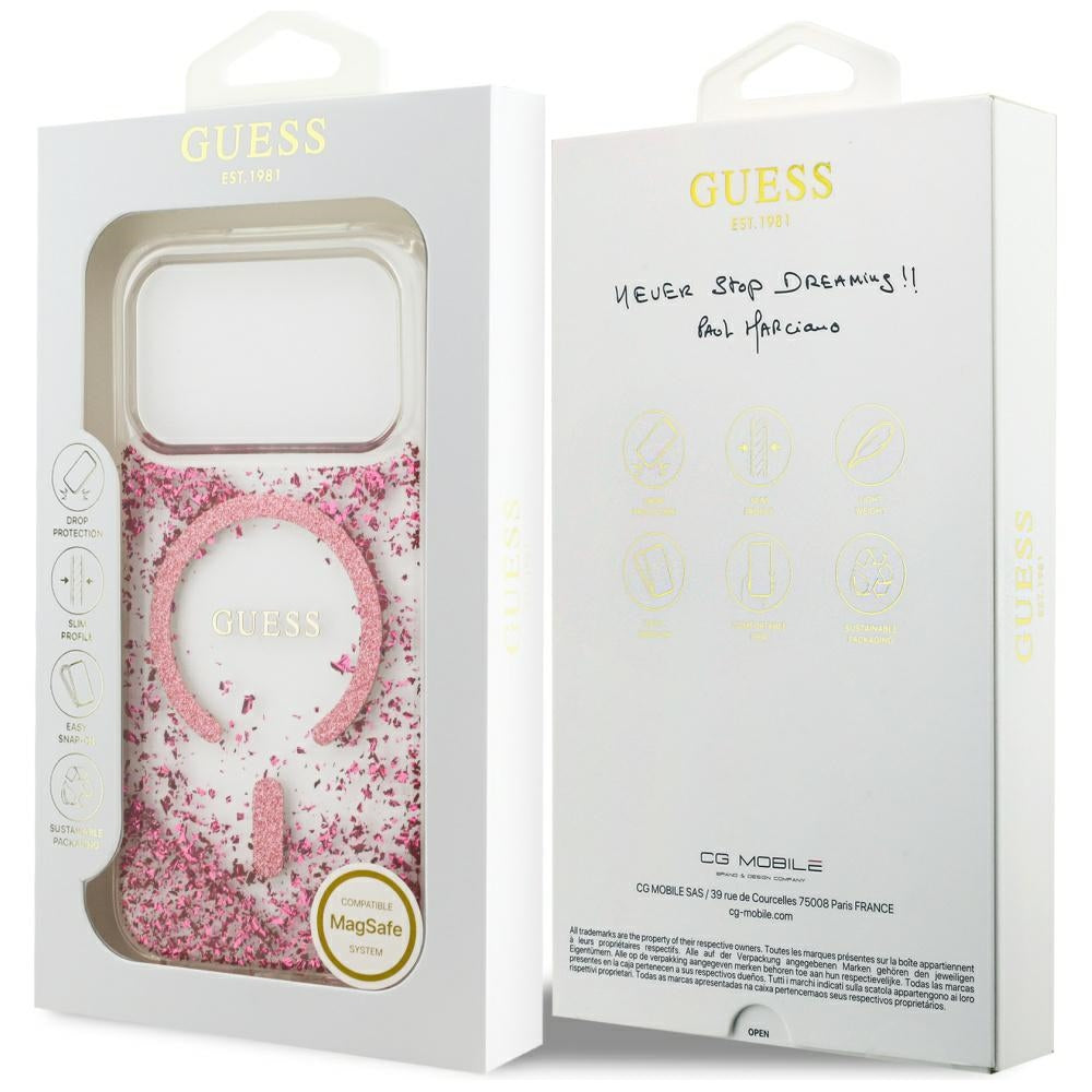Etui MagSafe dla Apple iPhone 17 Pro, Guess, Resin Bottom Glitter, Różowy