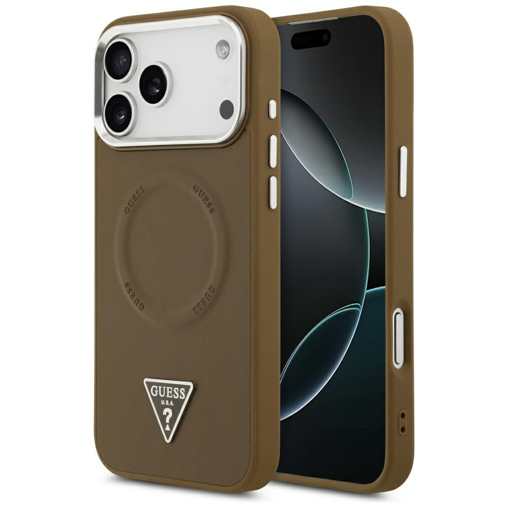 Etui MagSafe dla Apple iPhone 17 Pro, Guess, Triangle Logo, Brązowo-Srebrne