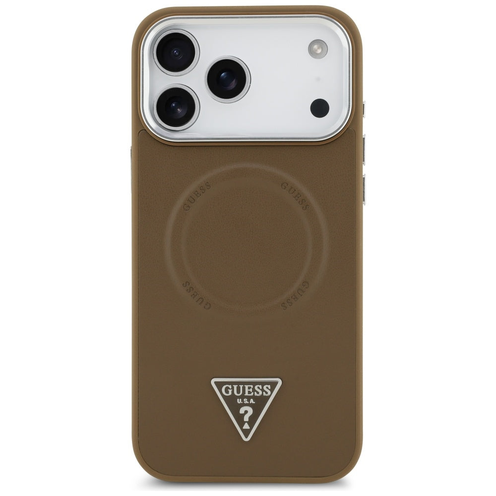 Etui MagSafe dla Apple iPhone 17 Pro, Guess, Triangle Logo, Brązowo-Srebrne