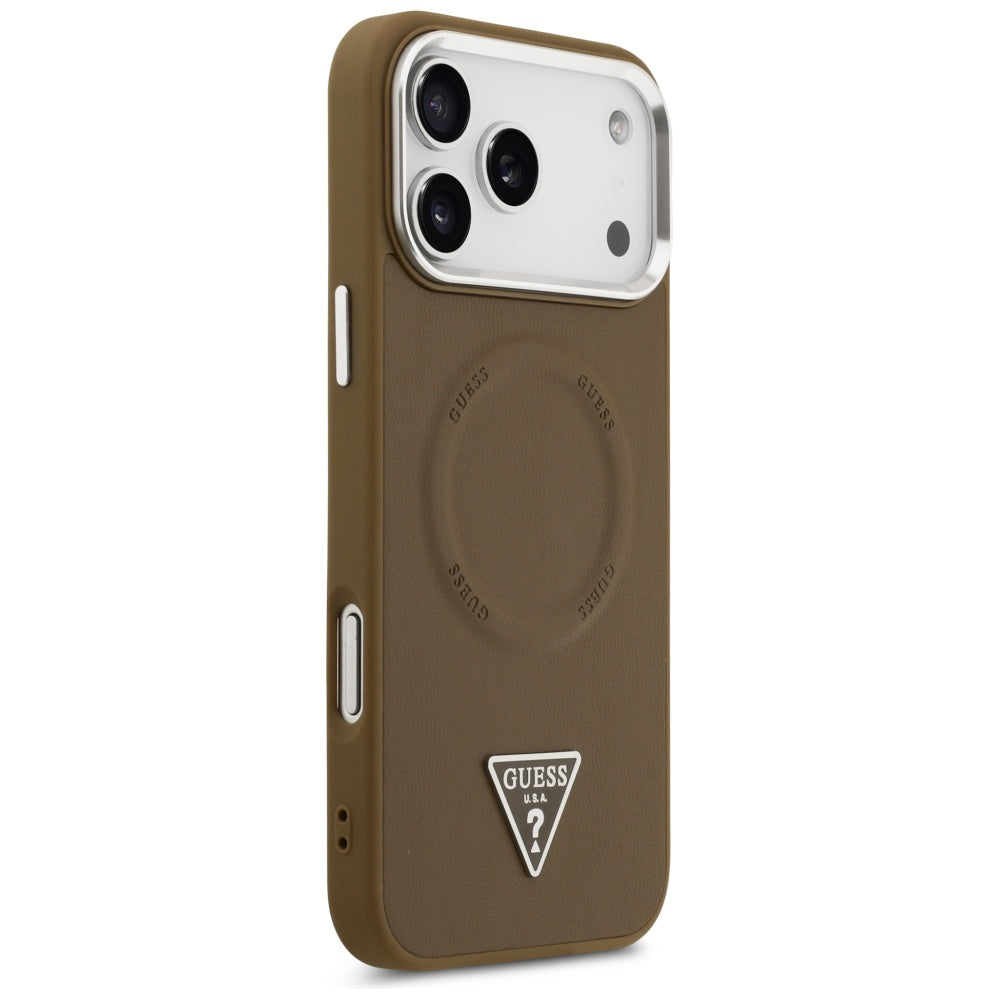 Etui MagSafe dla Apple iPhone 17 Pro, Guess, Triangle Logo, Brązowo-Srebrne