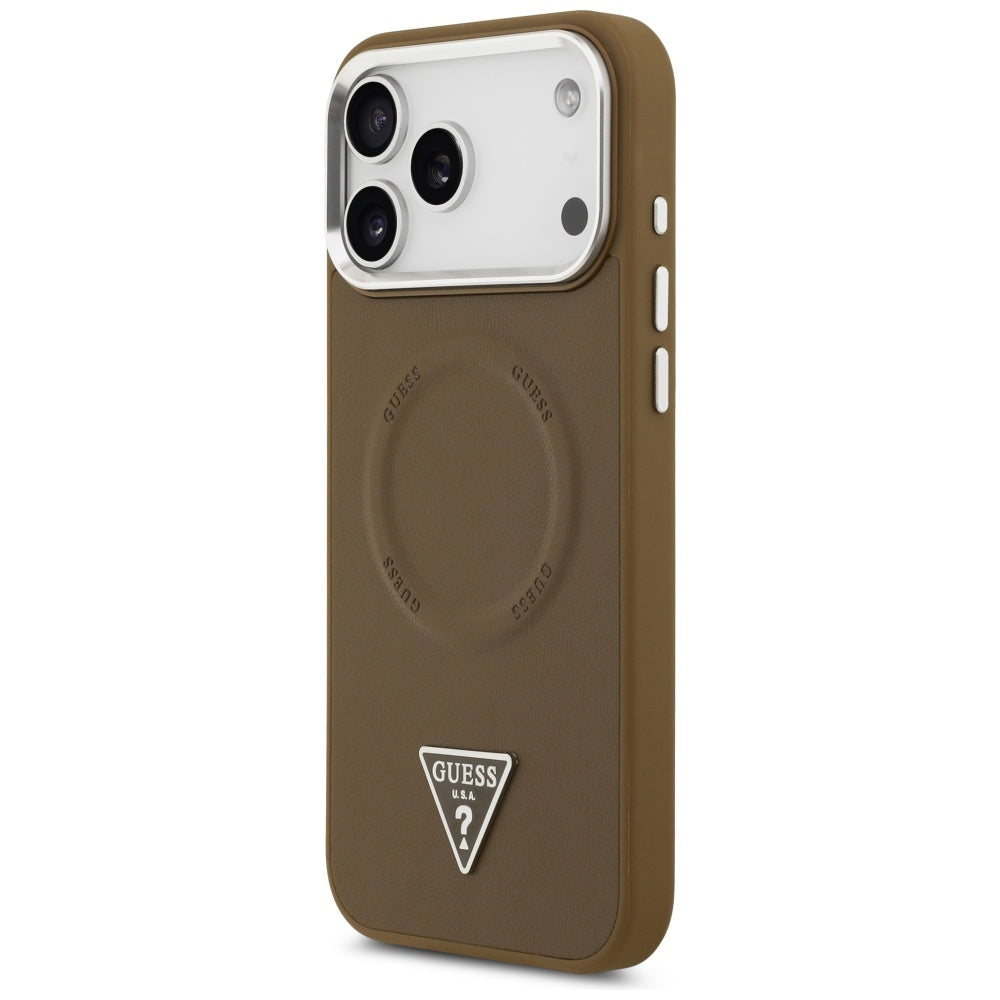 Etui MagSafe dla Apple iPhone 17 Pro, Guess, Triangle Logo, Brązowo-Srebrne