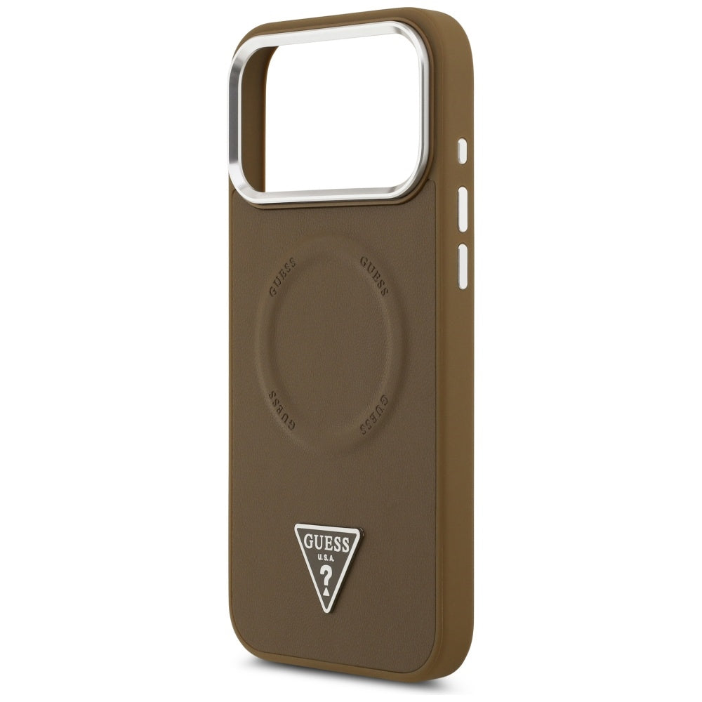 Etui MagSafe dla Apple iPhone 17 Pro, Guess, Triangle Logo, Brązowo-Srebrne