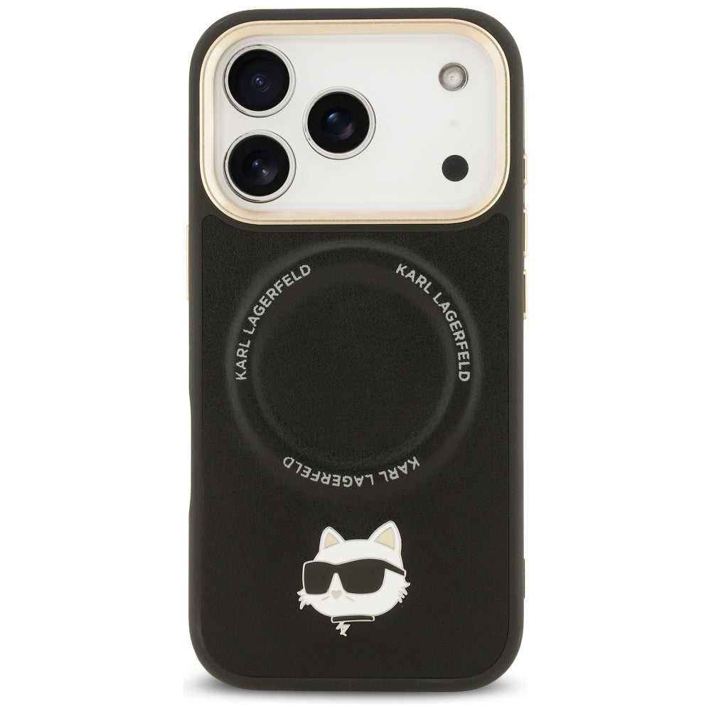 Etui MagSafe dla Apple iPhone 17 Pro, Karl Lagerfeld, Big Strap Choupette Metal Logo, Czarne