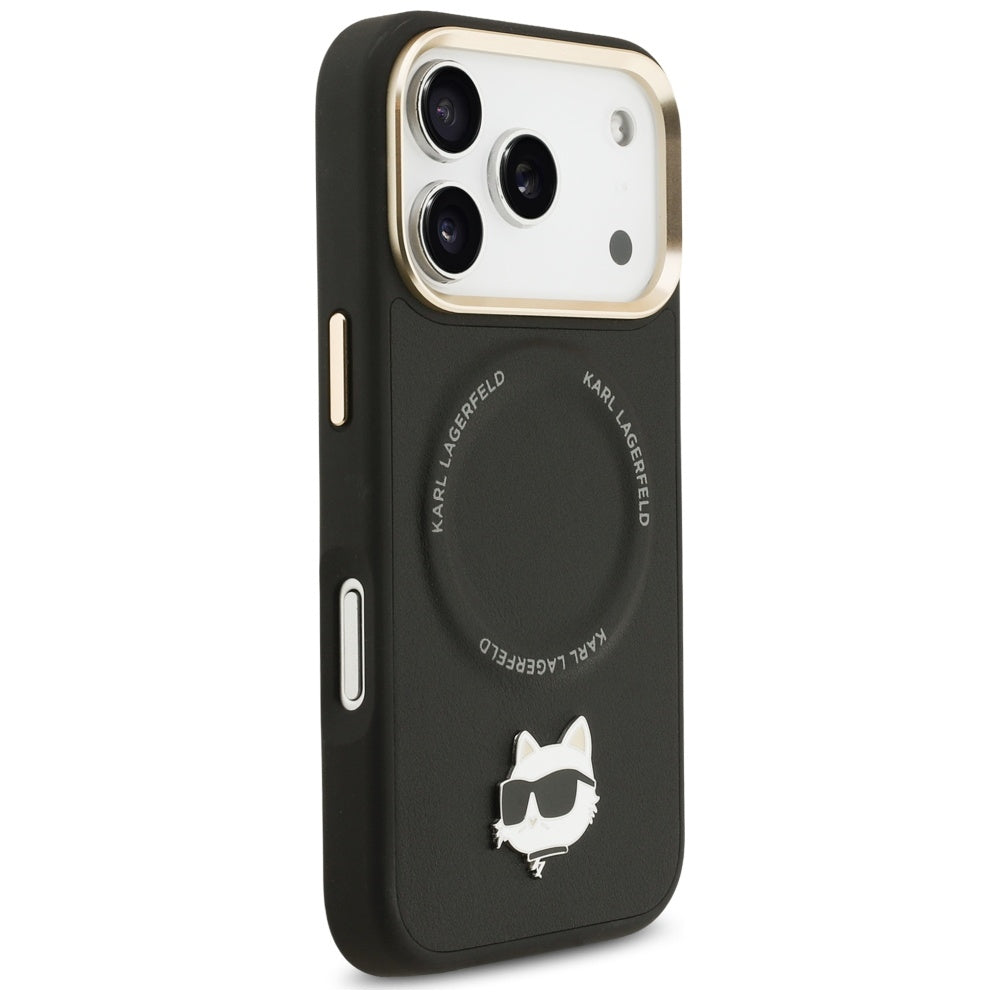 Etui MagSafe dla Apple iPhone 17 Pro, Karl Lagerfeld, Big Strap Choupette Metal Logo, Czarne
