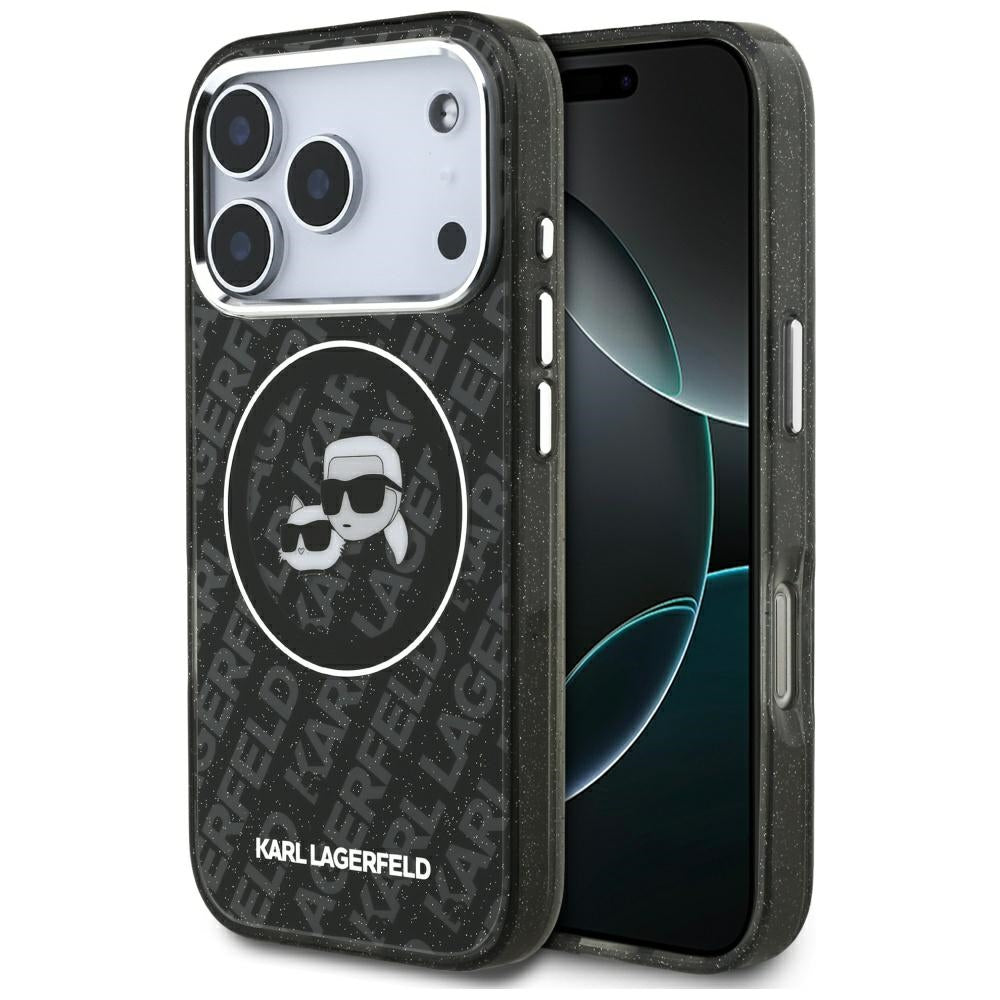 Etui MagSafe dla Apple iPhone 17 Pro, Karl Lagerfeld, Glitter Karl & Choupette Head, Czarne