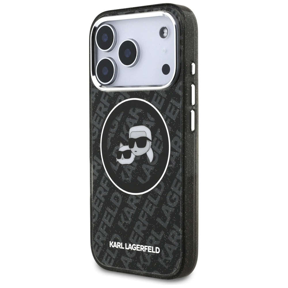 Etui MagSafe dla Apple iPhone 17 Pro, Karl Lagerfeld, Glitter Karl & Choupette Head, Czarne