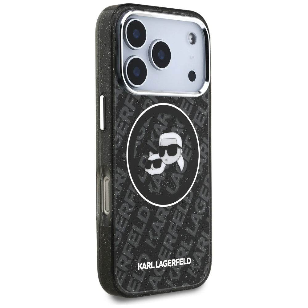 Etui MagSafe dla Apple iPhone 17 Pro, Karl Lagerfeld, Glitter Karl & Choupette Head, Czarne