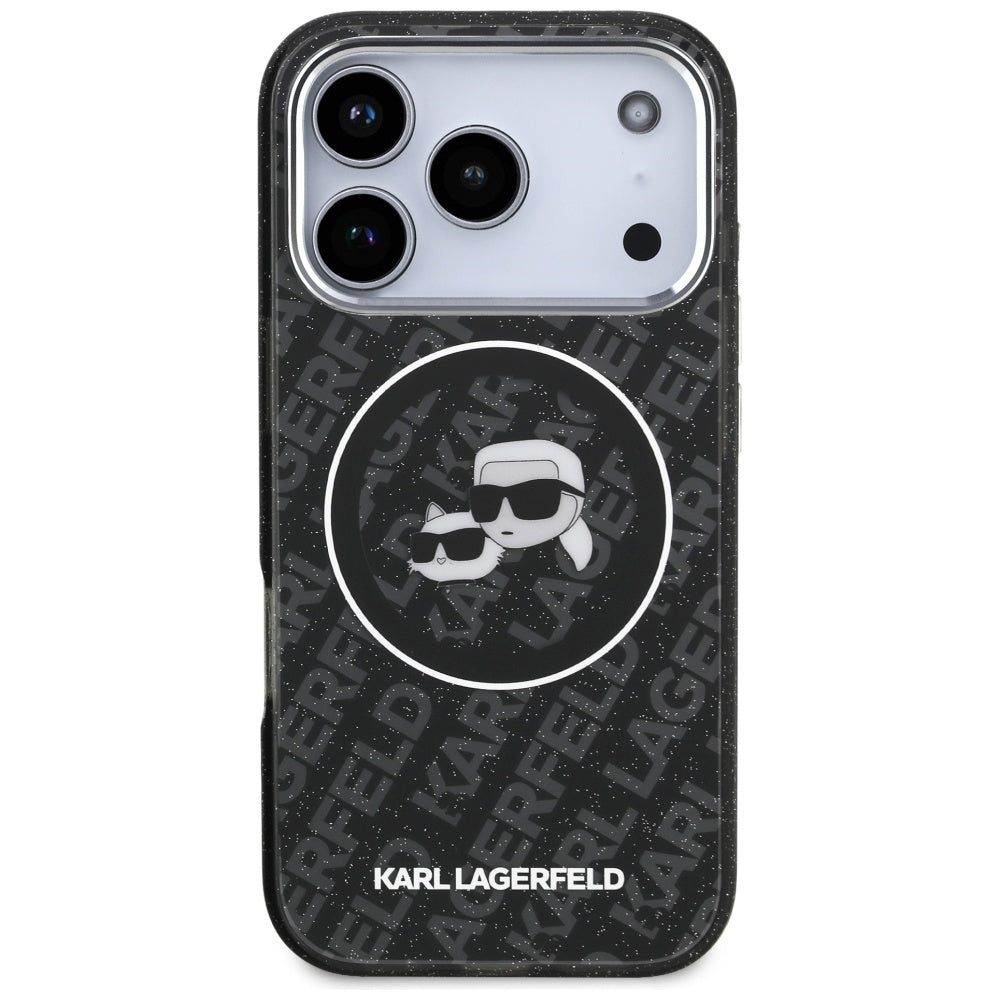 Etui MagSafe dla Apple iPhone 17 Pro, Karl Lagerfeld, Glitter Karl & Choupette Head, Czarne