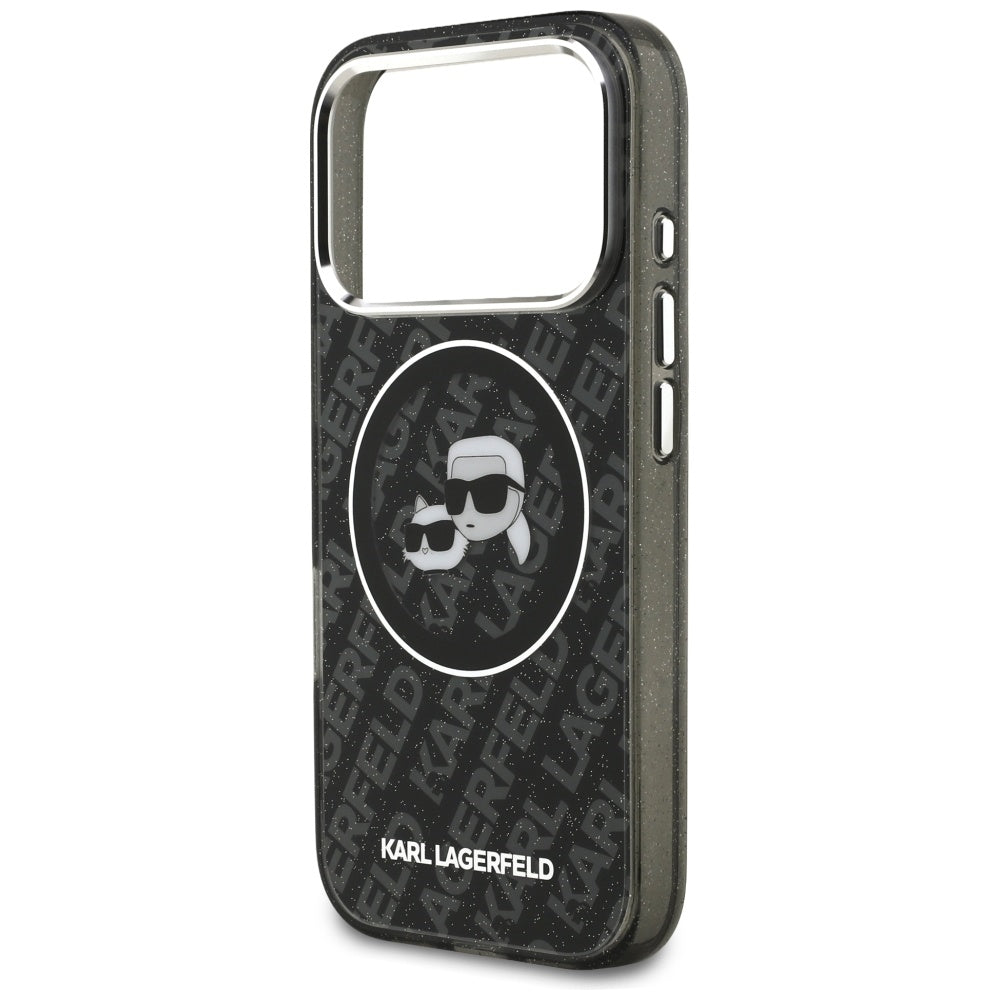 Etui MagSafe dla Apple iPhone 17 Pro, Karl Lagerfeld, Glitter Karl & Choupette Head, Czarne