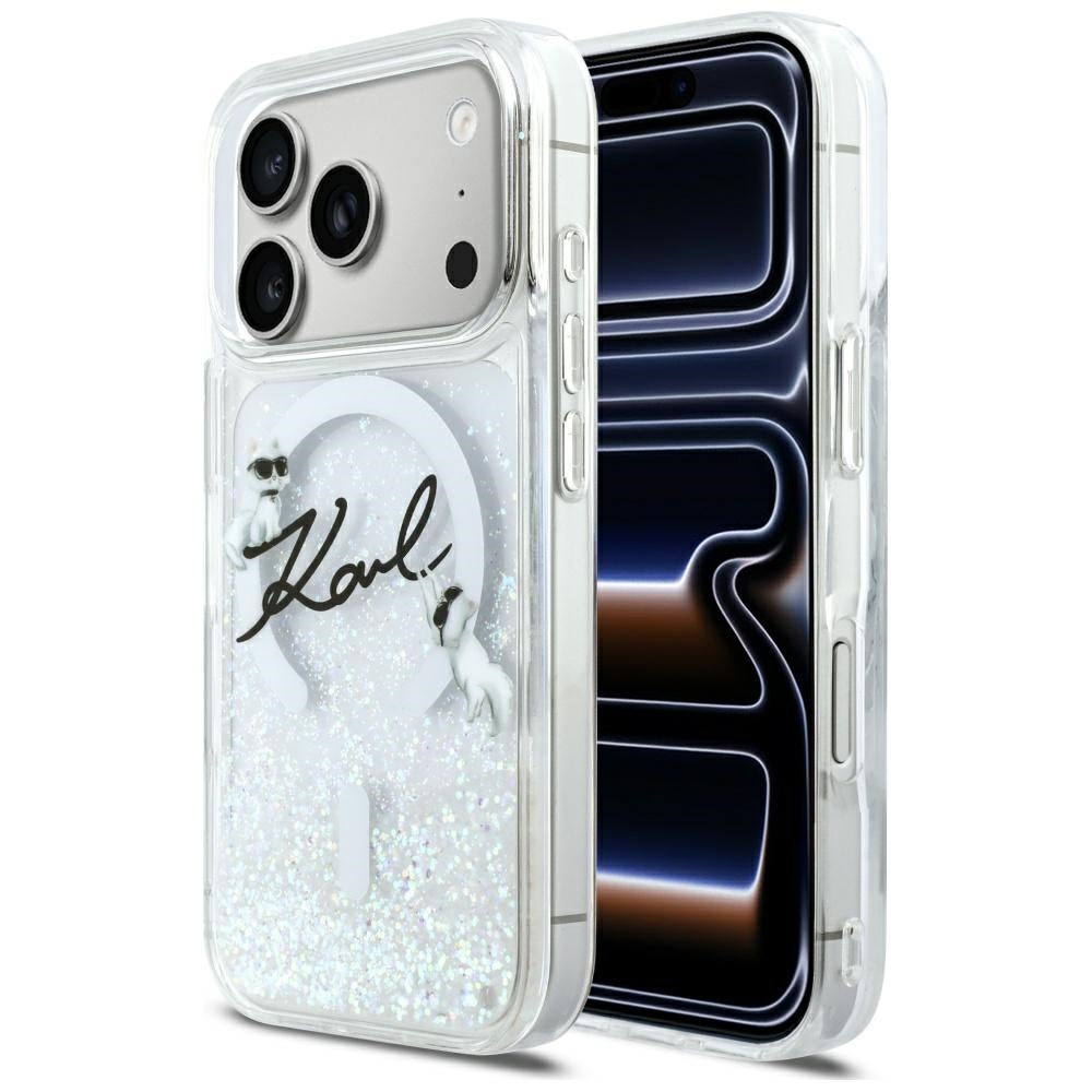 Etui MagSafe dla Apple iPhone 17 Pro, Karl Lagerfeld, Glitter Karl Script Logo, Przezroczyste