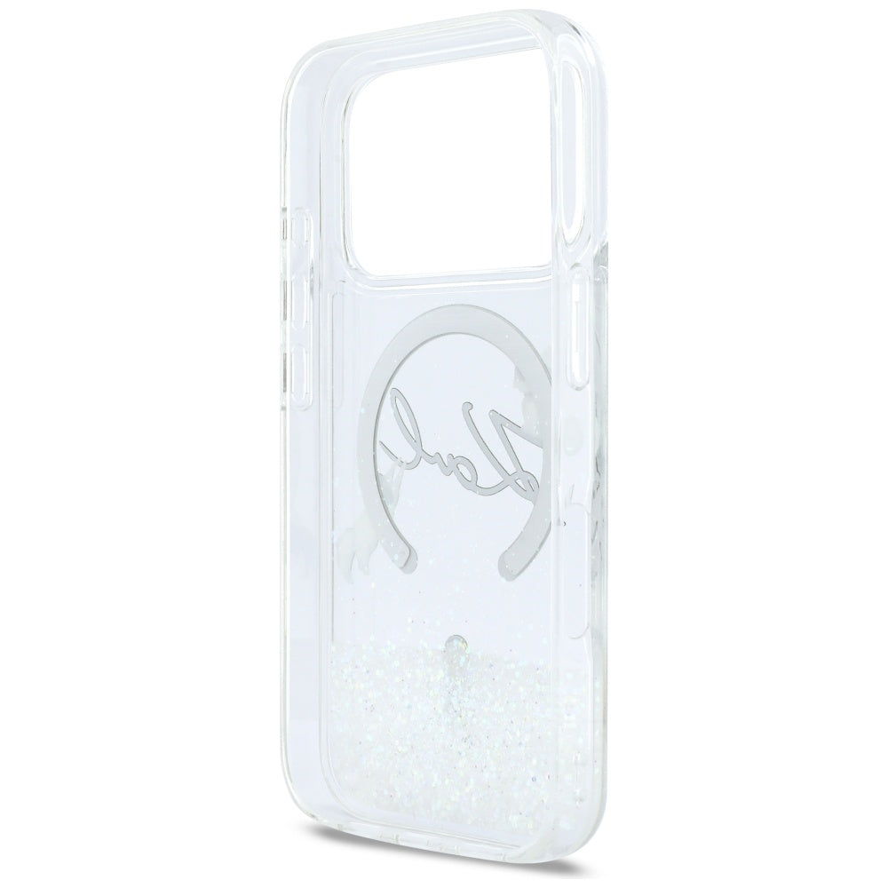 Etui MagSafe dla Apple iPhone 17 Pro, Karl Lagerfeld, Glitter Karl Script Logo, Przezroczyste