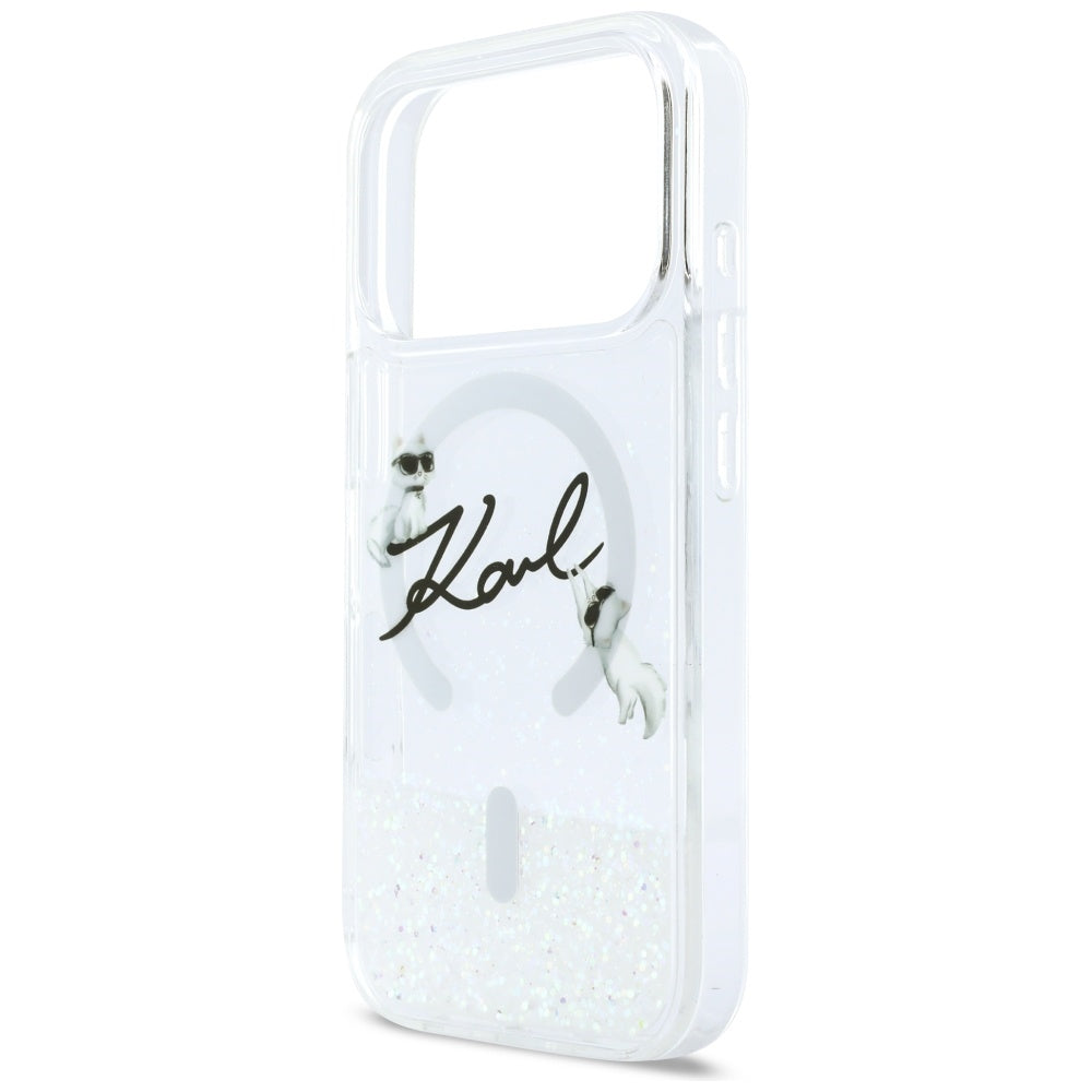 Etui MagSafe dla Apple iPhone 17 Pro, Karl Lagerfeld, Glitter Karl Script Logo, Przezroczyste
