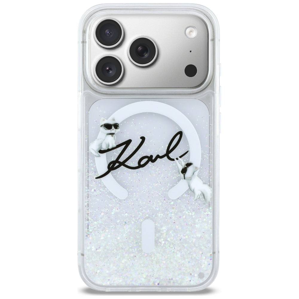 Etui MagSafe dla Apple iPhone 17 Pro, Karl Lagerfeld, Glitter Karl Script Logo, Przezroczyste