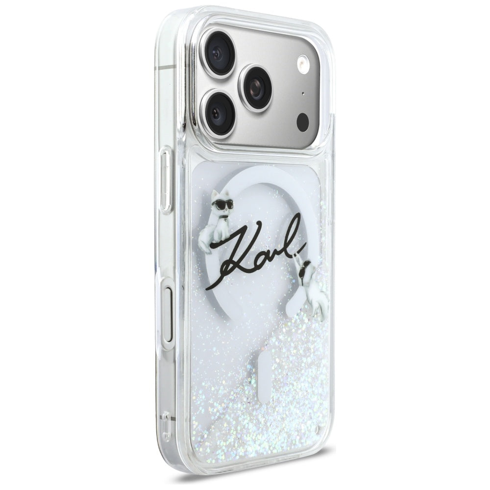 Etui MagSafe dla Apple iPhone 17 Pro, Karl Lagerfeld, Glitter Karl Script Logo, Przezroczyste