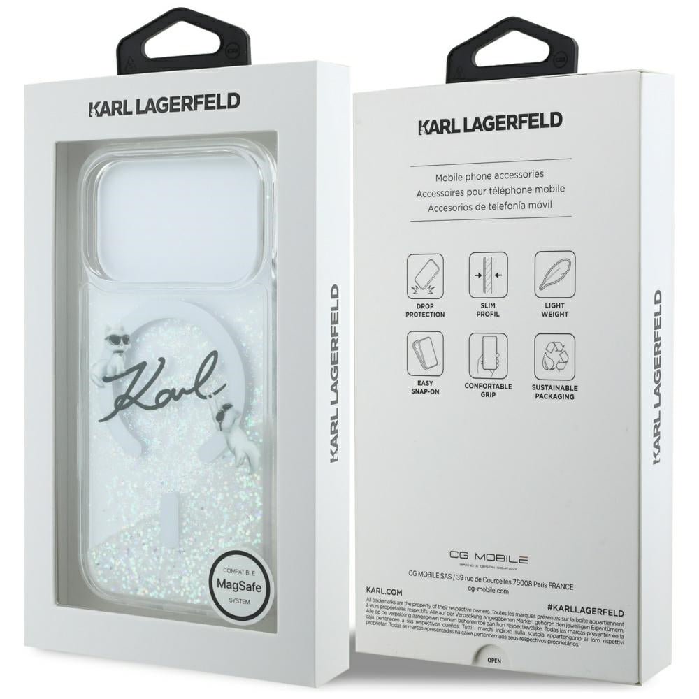 Etui MagSafe dla Apple iPhone 17 Pro, Karl Lagerfeld, Glitter Karl Script Logo, Przezroczyste