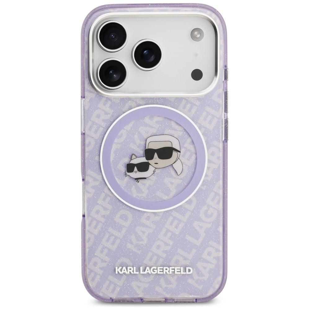 Etui MagSafe dla Apple iPhone 17 Pro, Karl Lagerfeld, IML Glitter Karl & Choupette`s Heads, Fioletowy