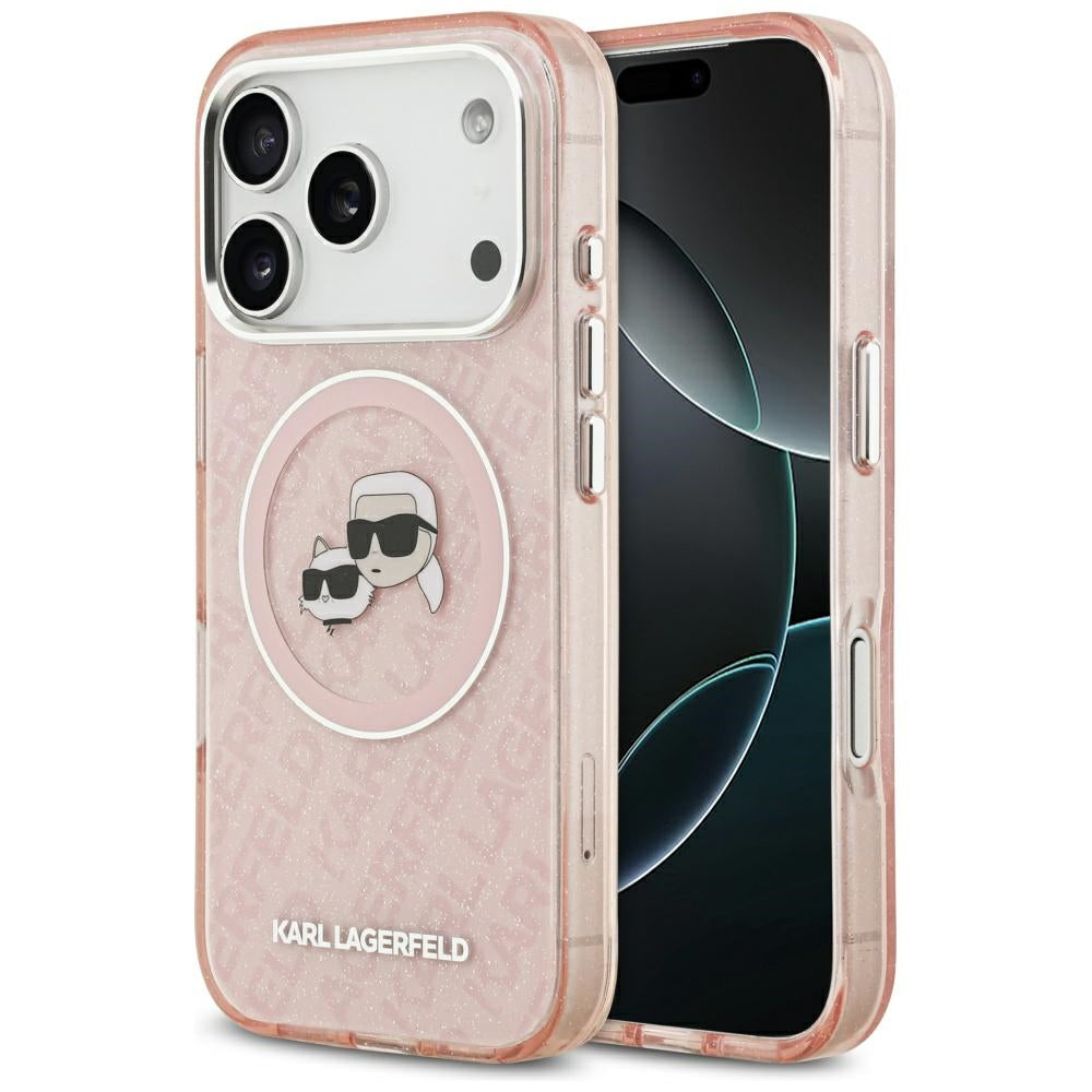 Etui MagSafe dla Apple iPhone 17 Pro, Karl Lagerfeld, IML Glitter Karl & Choupette`s Heads, Różowy