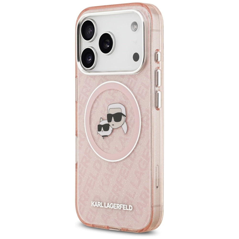 Etui MagSafe dla Apple iPhone 17 Pro, Karl Lagerfeld, IML Glitter Karl & Choupette`s Heads, Różowy