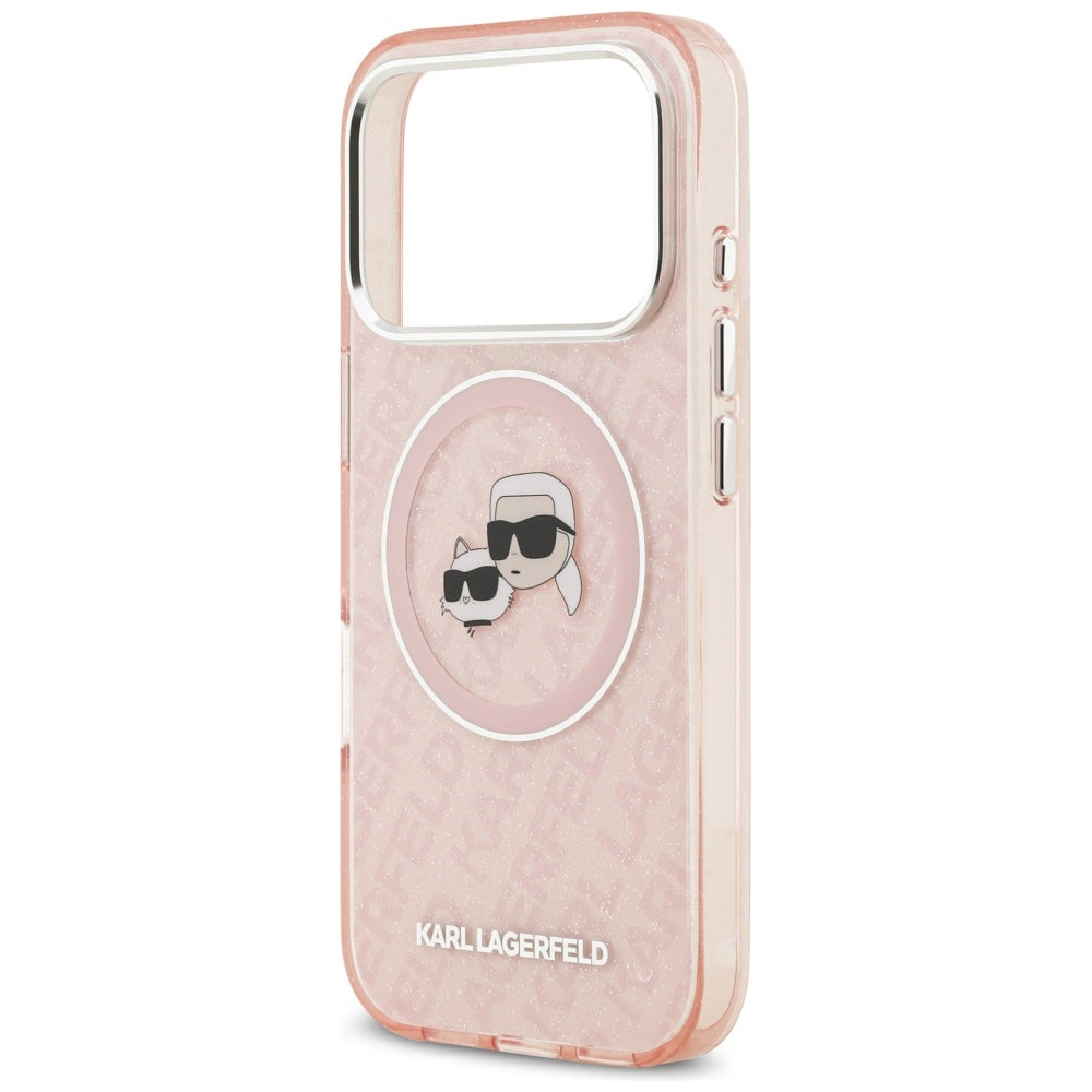 Etui MagSafe dla Apple iPhone 17 Pro, Karl Lagerfeld, IML Glitter Karl & Choupette`s Heads, Różowy
