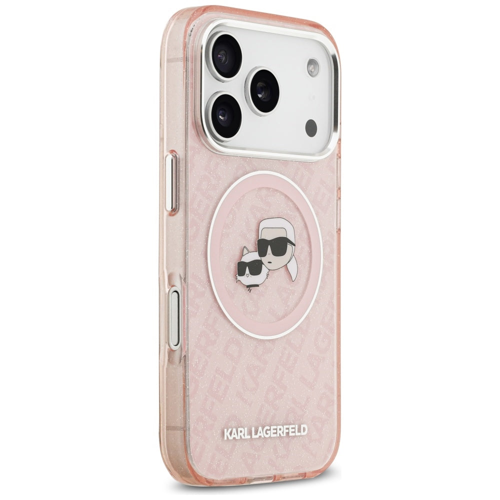 Etui MagSafe dla Apple iPhone 17 Pro, Karl Lagerfeld, IML Glitter Karl & Choupette`s Heads, Różowy