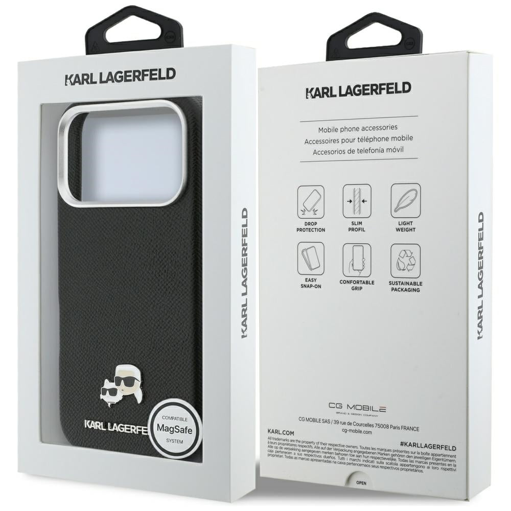 Etui MagSafe dla Apple iPhone 17 Pro, Karl Lagerfeld, Karl & Choupette Head's Pin, Czarne