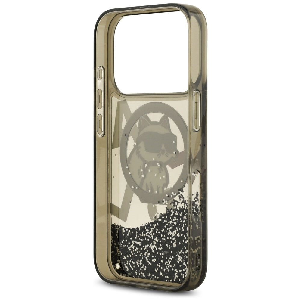Etui MagSafe dla Apple iPhone 17 Pro, Karl Lagerfeld, Liquid Glitter Choupette Logo, Czarne
